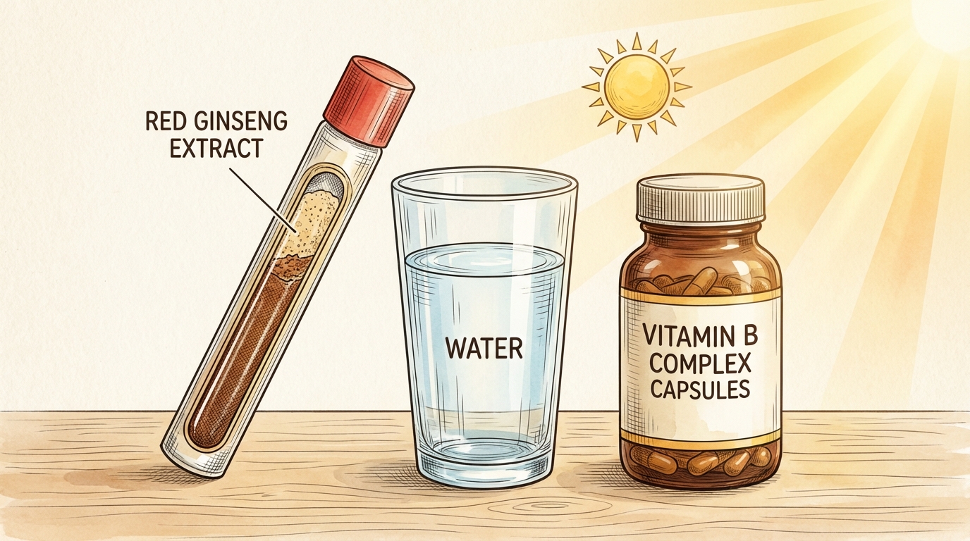 홍삼과 비타민B군의 시너지를 표현한 아침 루틴 이미지